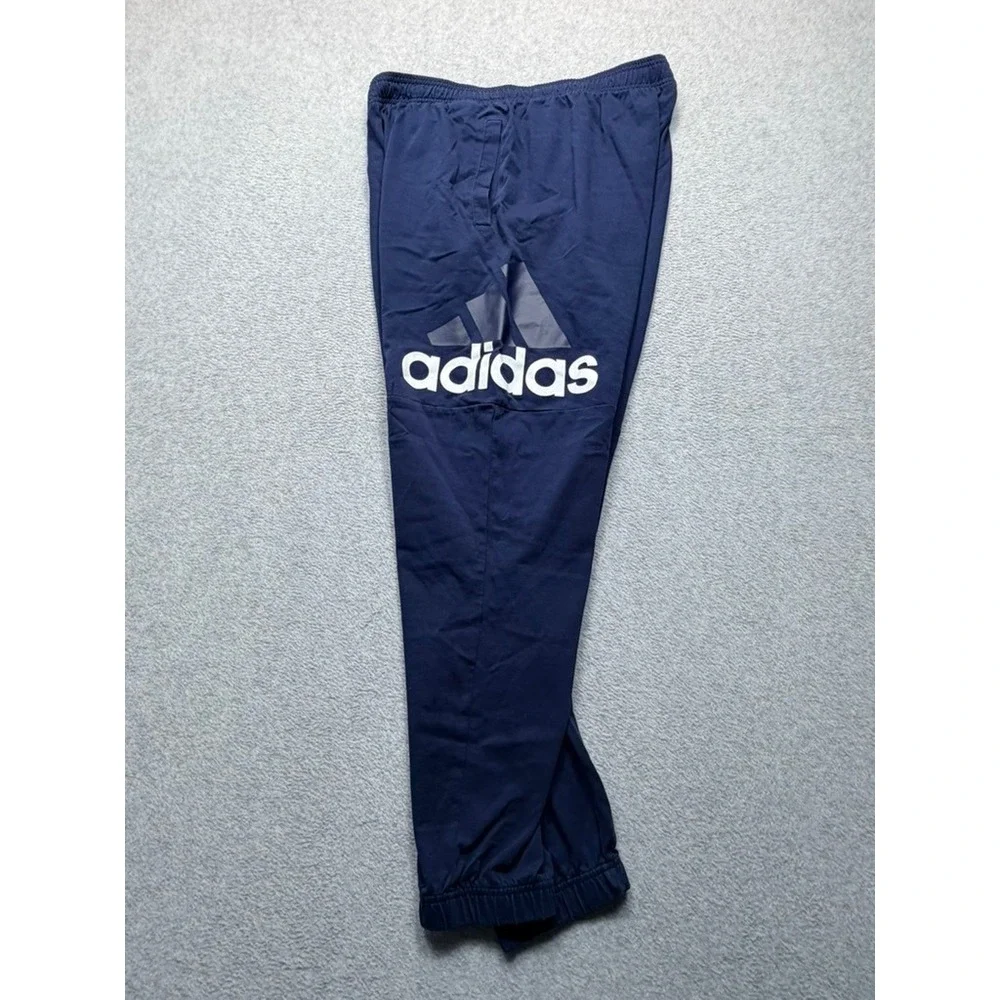 Adidas Mens Navy Blue Joggers Athletic Track Pants Large Logo Graphic Tapered L